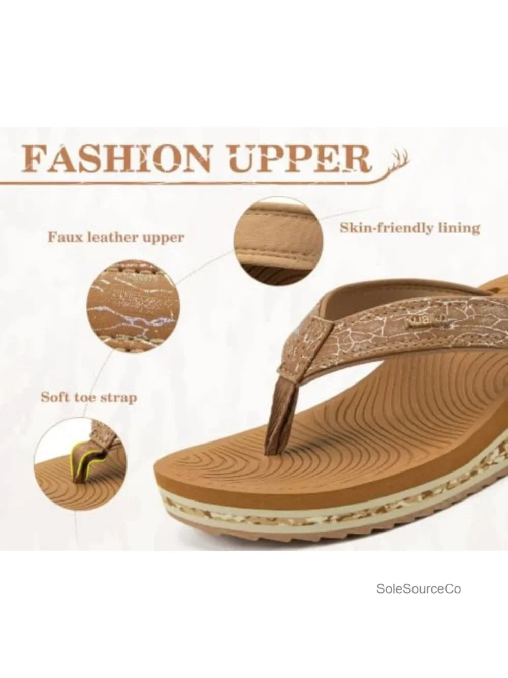 Platform Wedge Sandals Arch Support Flip Flop Faux Leather Boho Summer